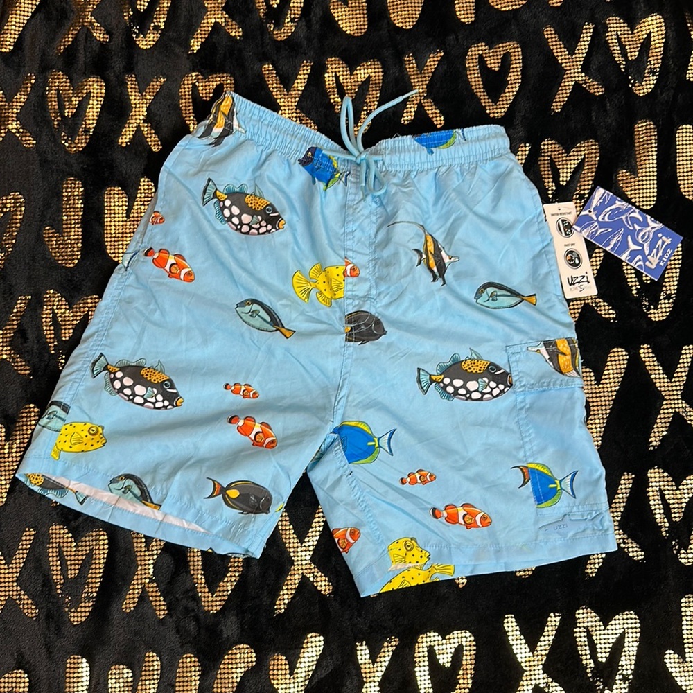 UZZI KIDS XL light blue fish activewear swim trunk 🪼💚